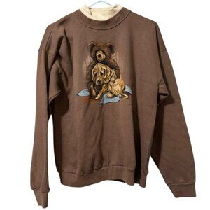 Pleasant Shade Women Size Large Teddy Bear Puppy Grandma‎ Sweater Mock Neck USA